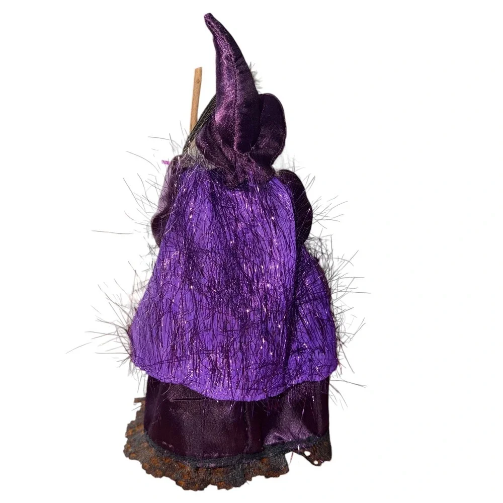 Gothic Halloween Decor Hanging Witch Purple Satin Dress Broom 12.5